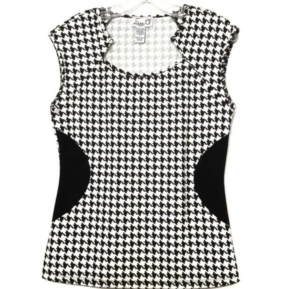 HOUNDS TOOTH CORAZON NECKLINE SLEEVES TOP MEDIUM